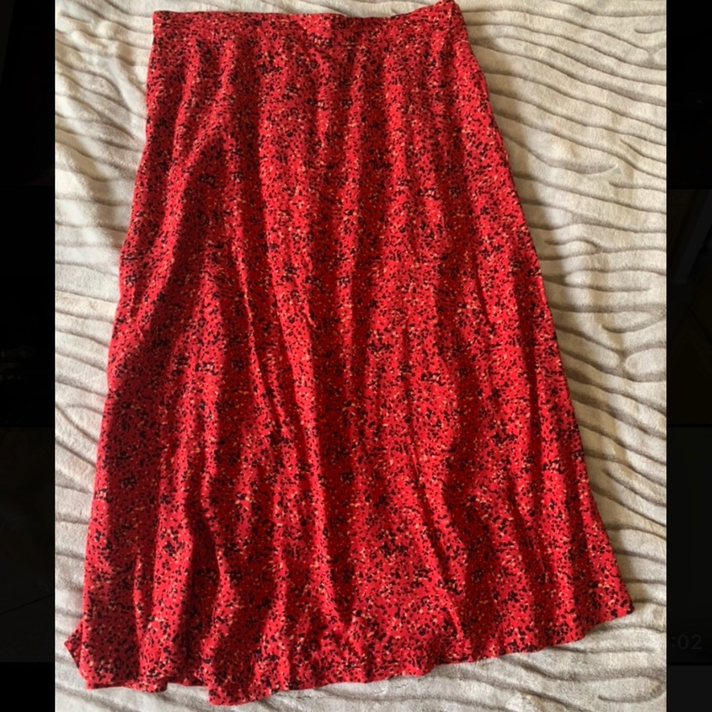 Red Patterned Midi Skirt